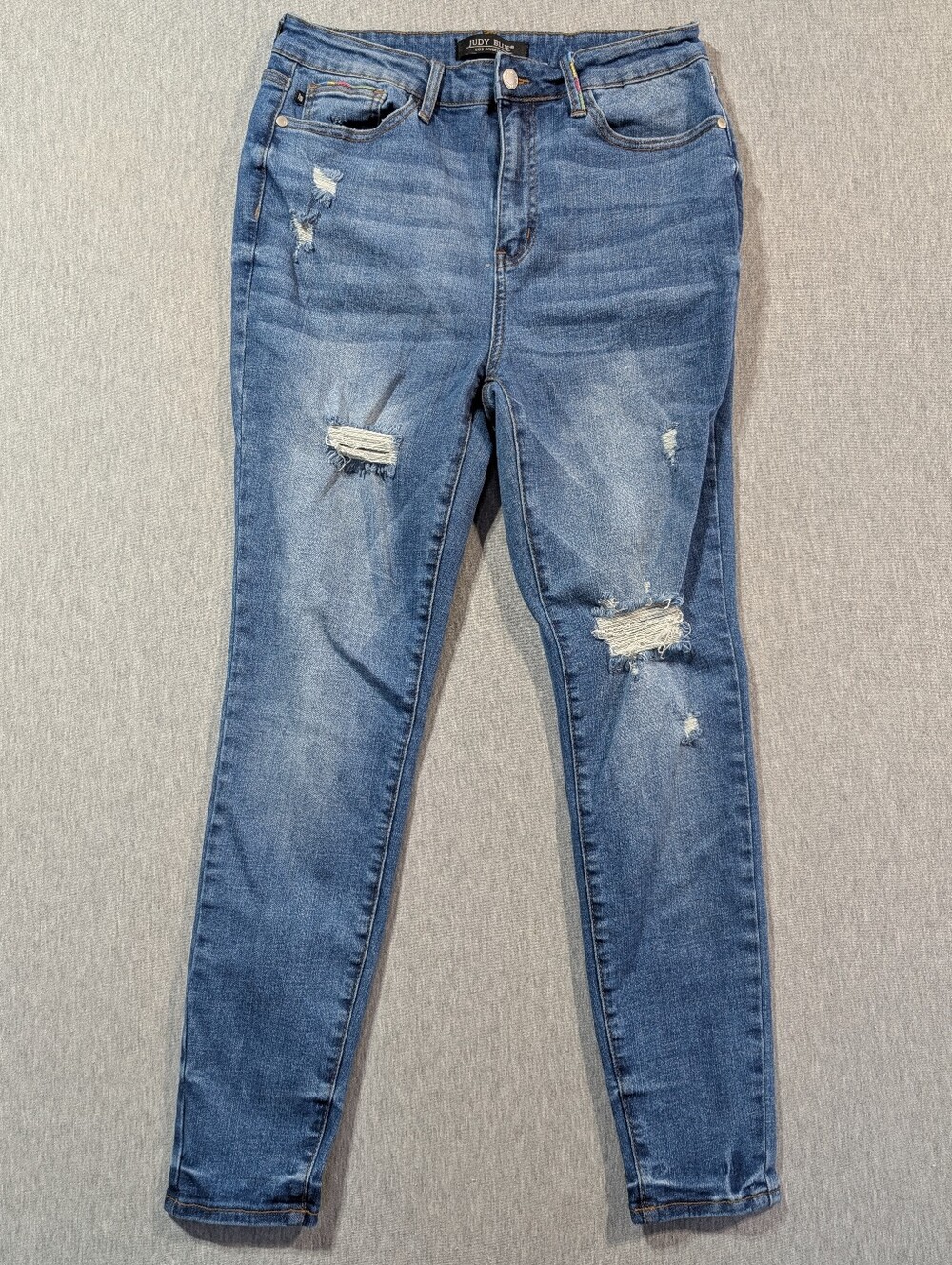 Judy Blue Los Angeles Skinny Fit Jeans Women's 11/30 Blue Distressed Embroidered